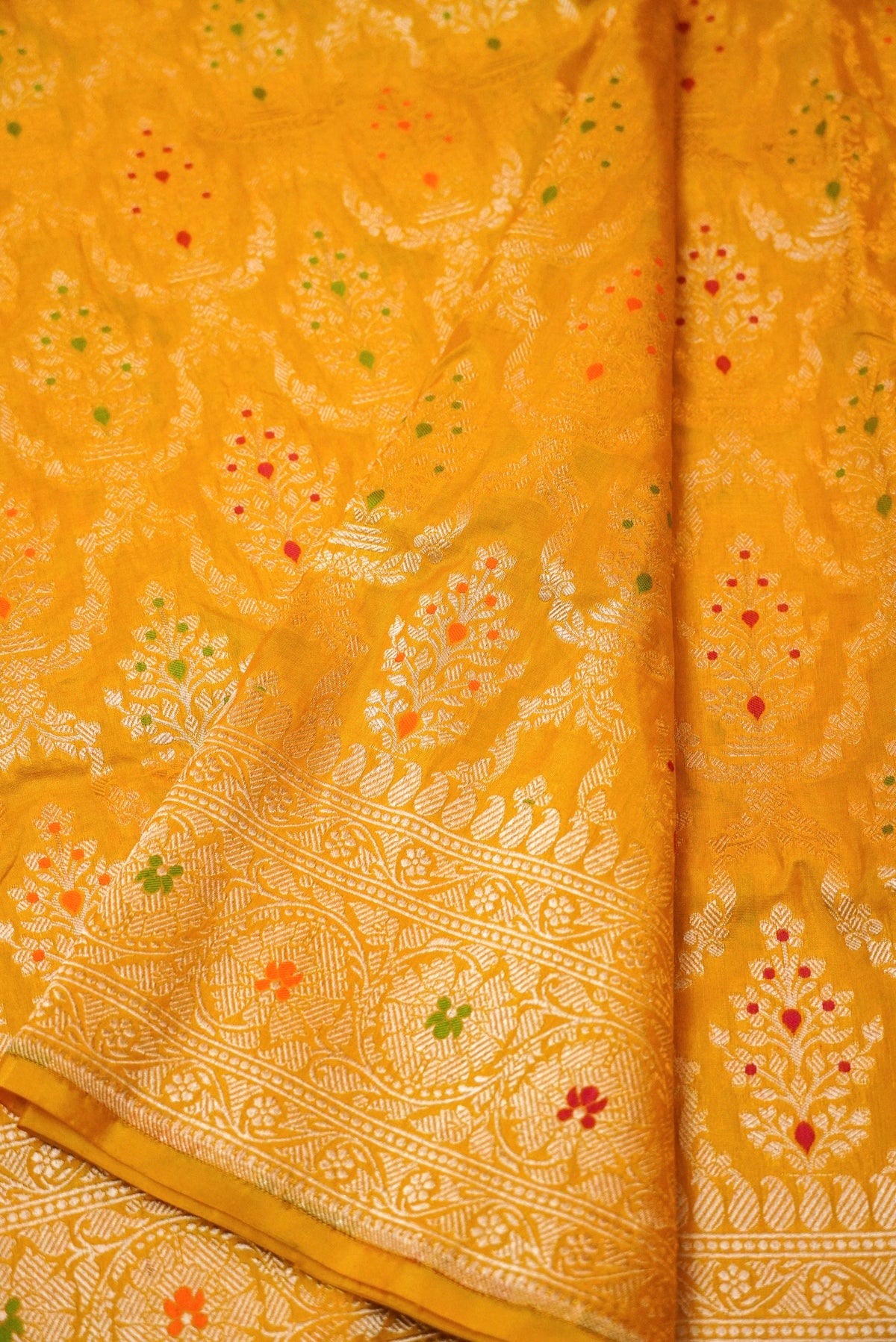 Handwoven Yellow Banarasi Katan Silk Saree