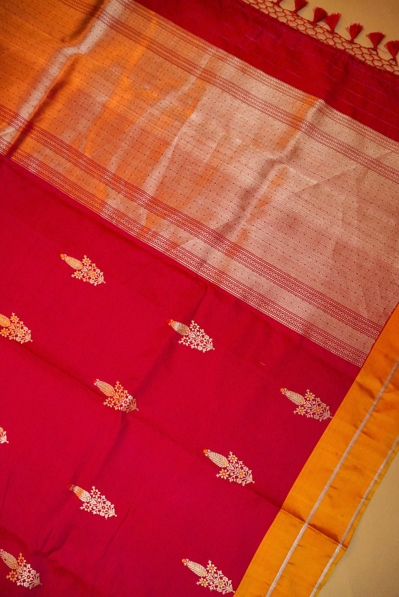 Handwoven Red Banarasi Katan Silk Saree