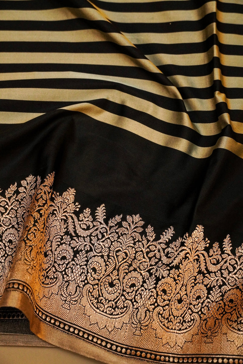 Handwoven Black Banarasi Katan Silk Saree