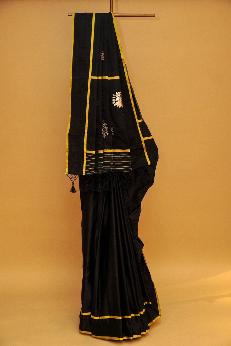 Handwoven Black Banarasi Katan Soft Silk Saree