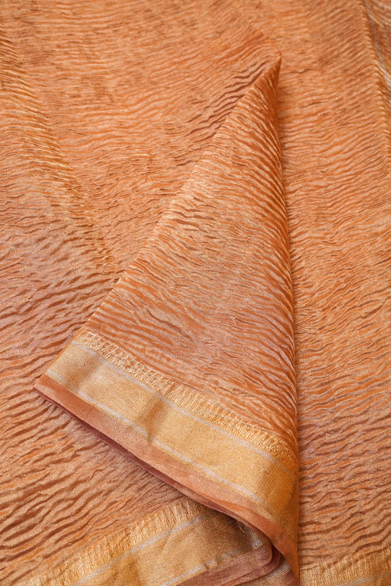 Handwoven Peach Banarasi Crush Tissue Silk Saree