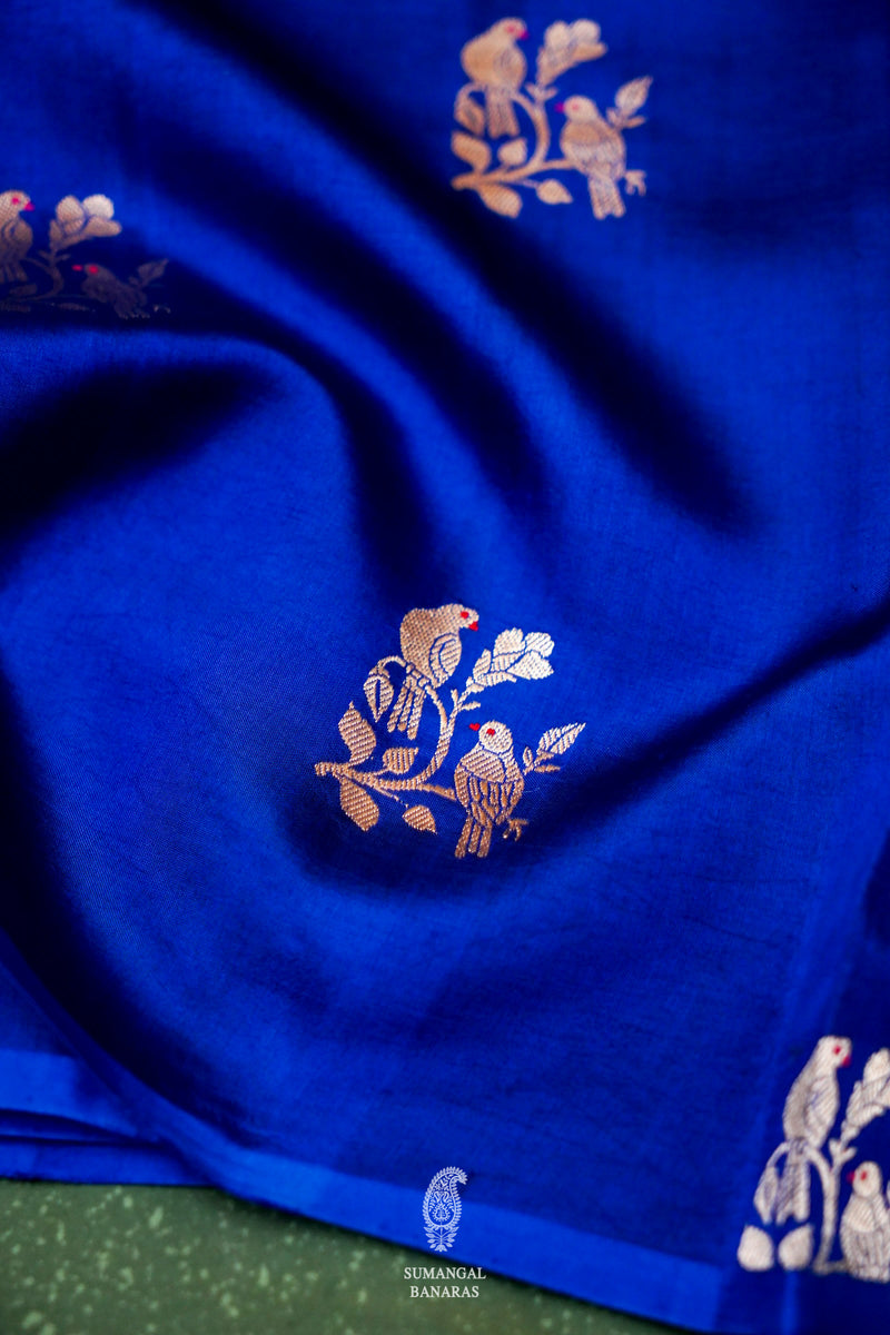 Handwoven Blue Banarasi Katan Soft Silk Saree