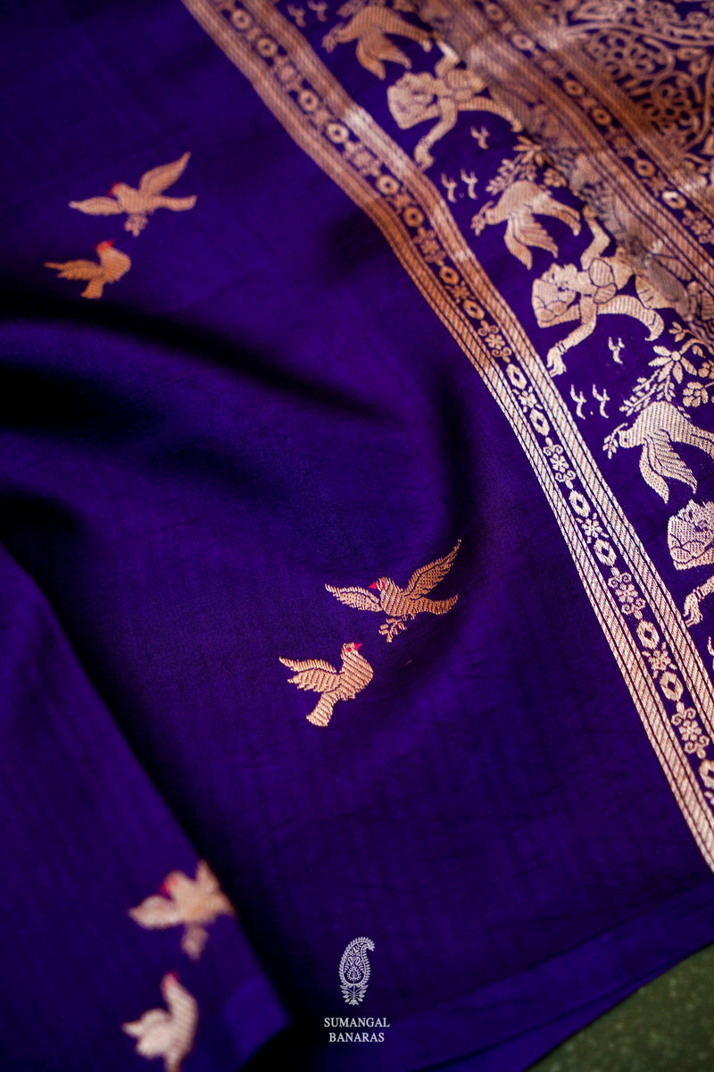 Handwoven Purple Banarasi Katan Soft Silk Saree