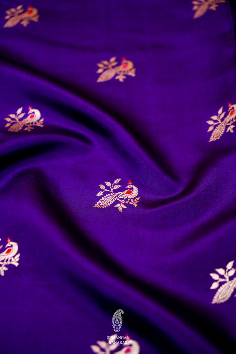 Handwoven Purple Banarasi Katan Soft Silk Saree