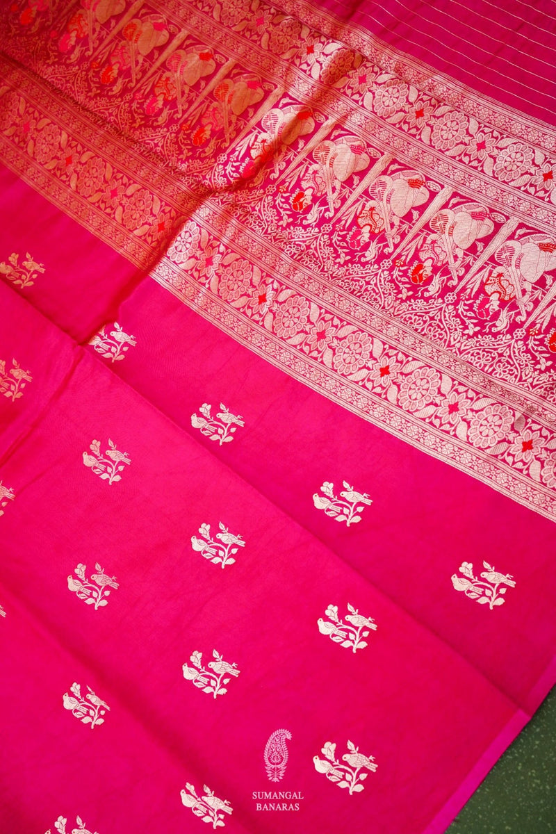 Handwoven Pink Banarasi Katan Soft Silk Saree