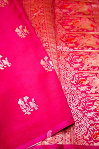 Handwoven Pink Banarasi Katan Soft Silk Saree