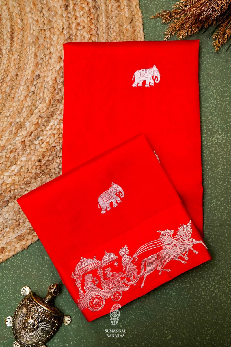 Handwoven Red Banarasi Katan Soft Silk Saree