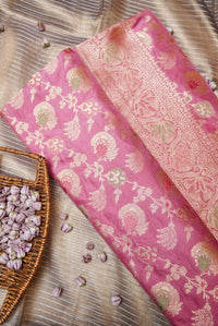 Handwoven Onion Pink Banarasi Katan Silk Saree