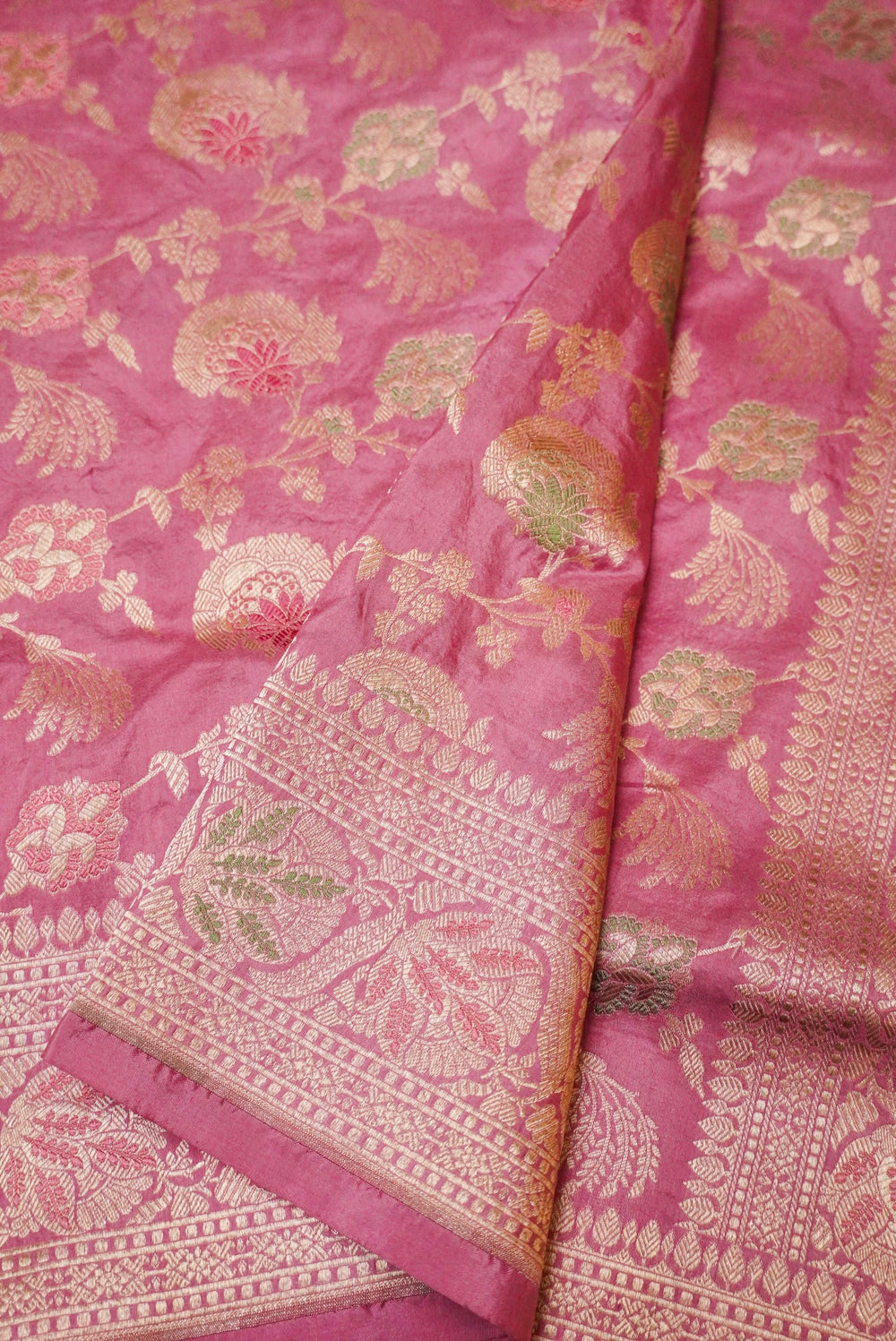 Handwoven Onion Pink Banarasi Katan Silk Saree