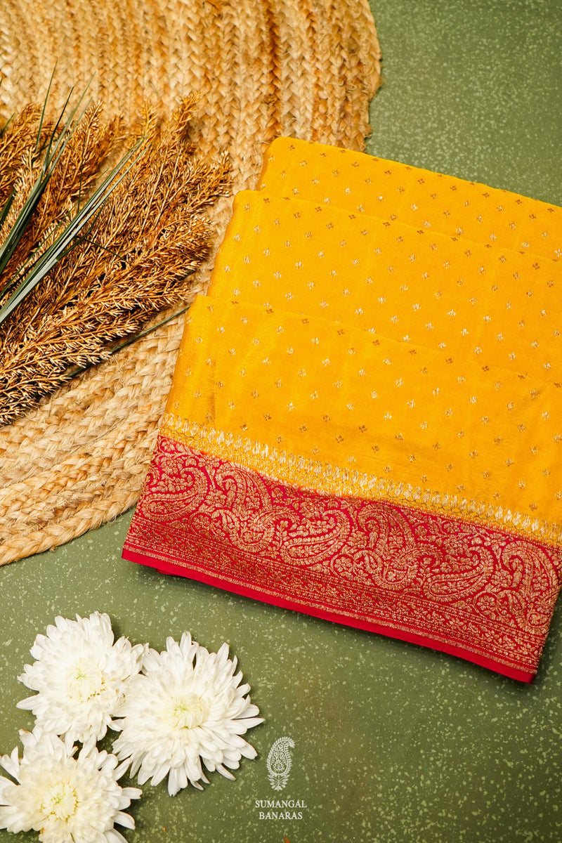 Handwoven Yellow Banarasi Crepe Georgette  Saree