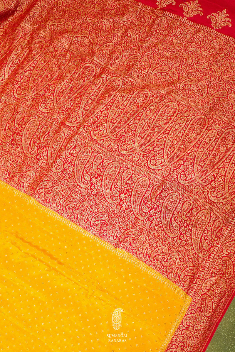 Handwoven Yellow Banarasi Crepe Georgette  Saree