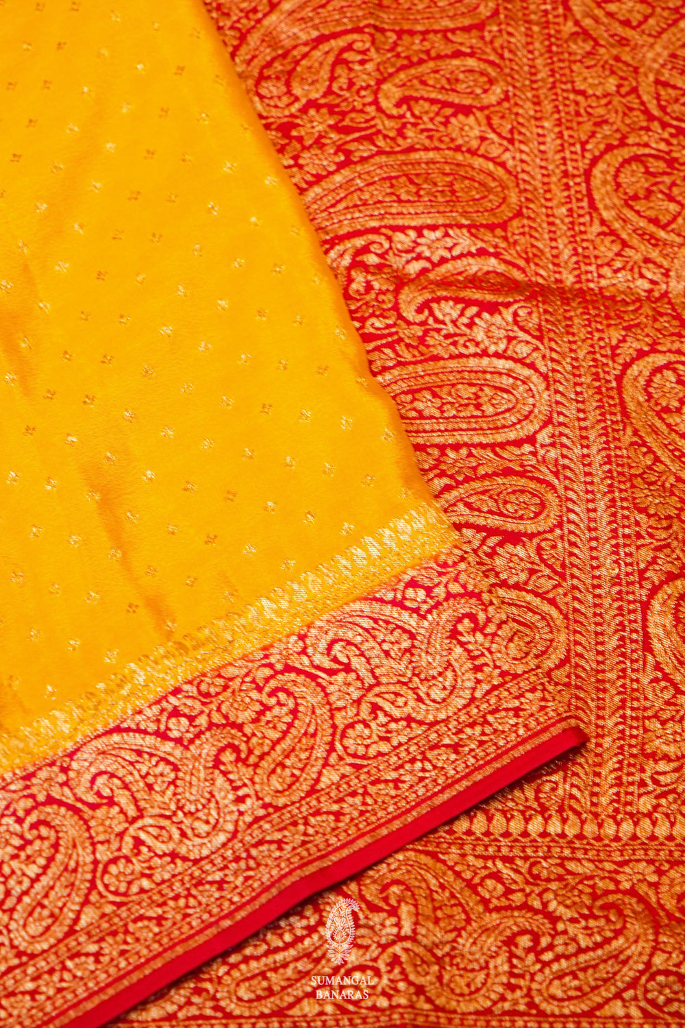 Handwoven Yellow Banarasi Crepe Georgette  Saree