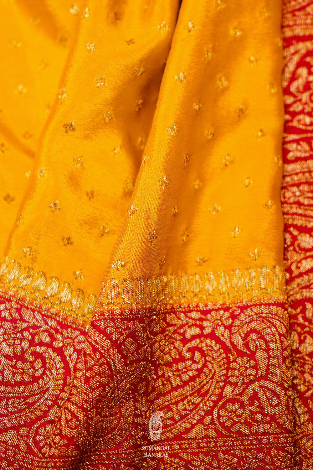 Handwoven Yellow Banarasi Crepe Georgette  Saree