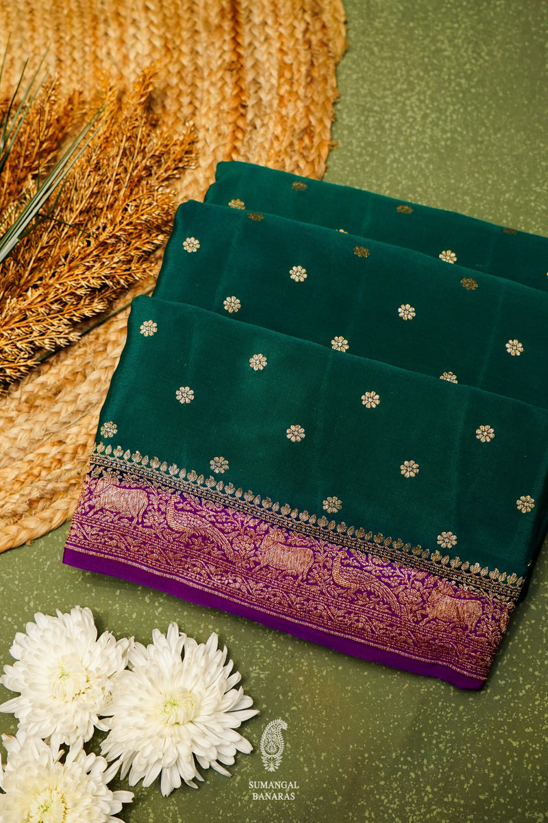 Handwoven Bottle Green Banarasi Crepe Georgette  Saree