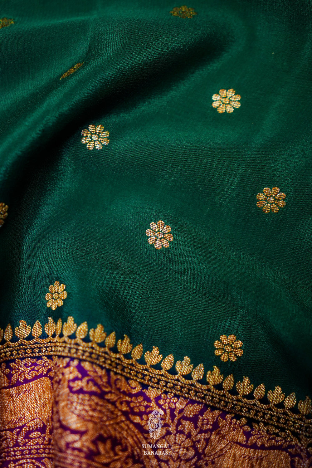 Handwoven Bottle Green Banarasi Crepe Georgette  Saree