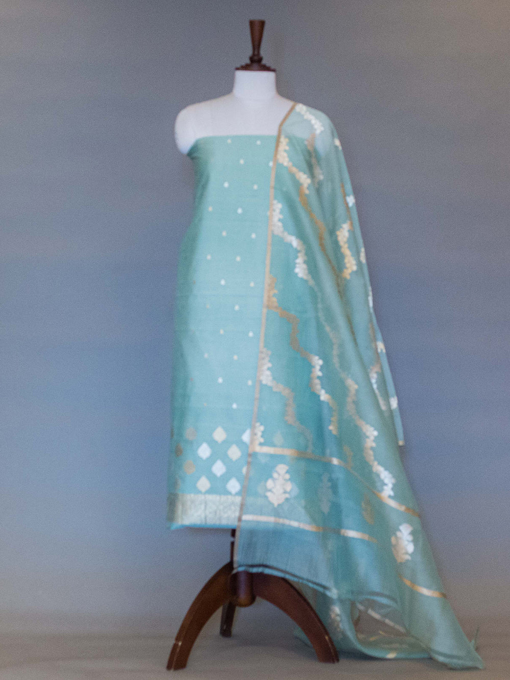 Handwoven Sky Blue Banarasi Linen Suit
