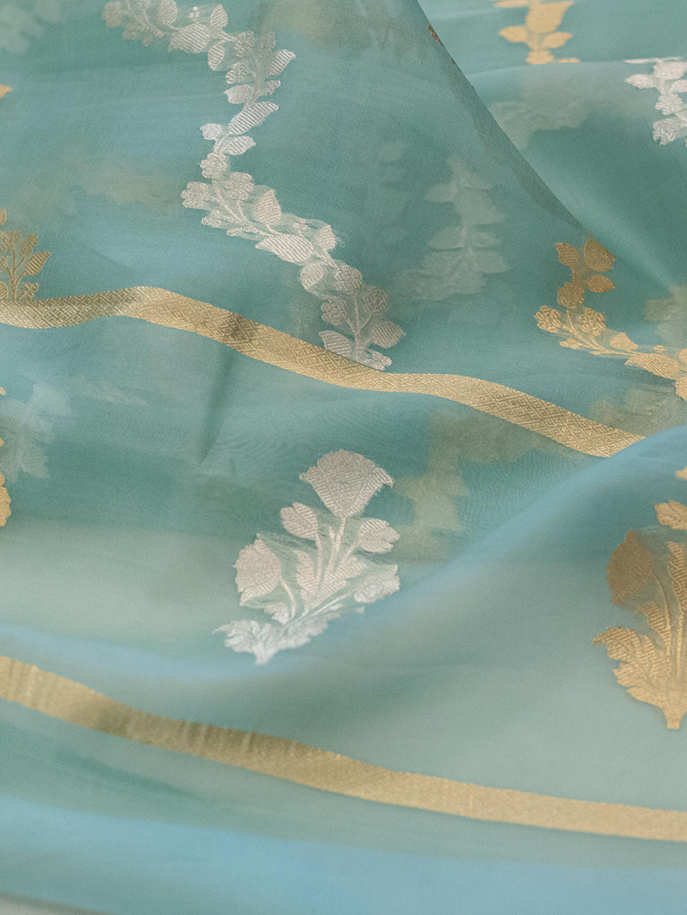 Handwoven Sky Blue Banarasi Linen Suit