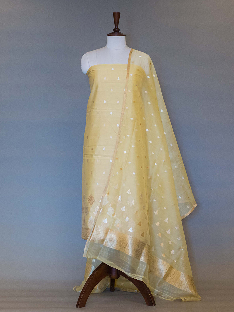 Handwoven Lemon Banarasi Linen Suit