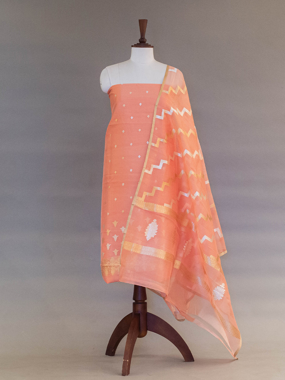 Handwoven Orange Banarasi Linen Suit
