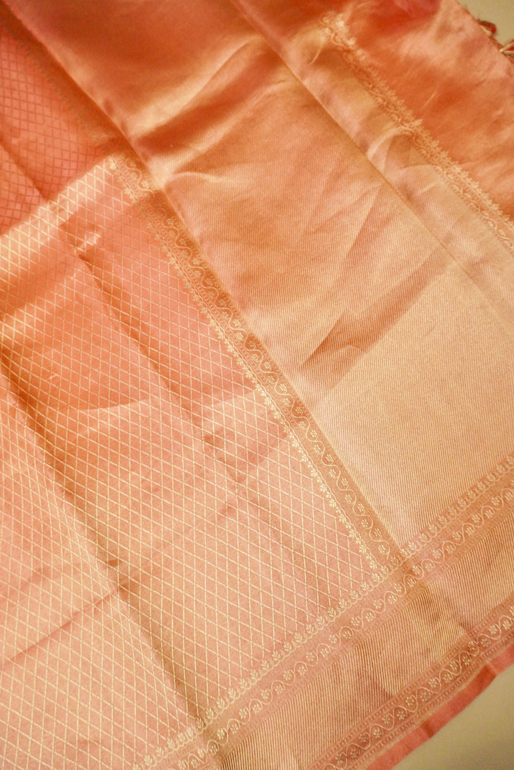 Handwoven Peach Banarasi Tissue Silk Saree