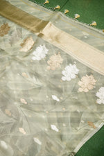Handwoven Sage Green Banarasi Organza Saree