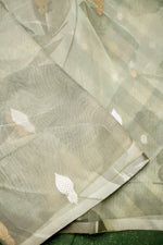 Handwoven Sage Green Banarasi Organza Saree