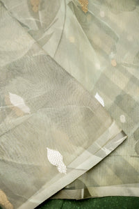Handwoven Sage Green Banarasi Organza Saree