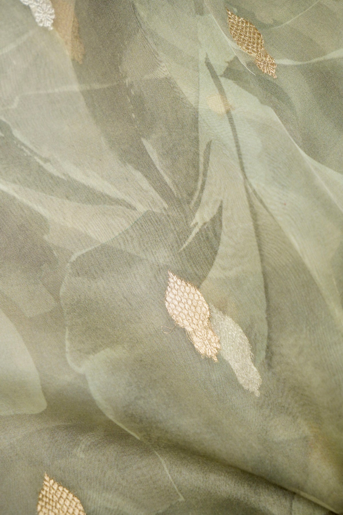 Handwoven Sage Green Banarasi Organza Saree