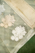 Handwoven Sage Green Banarasi Organza Saree