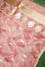 Handwoven Peach Banarasi Organza Saree