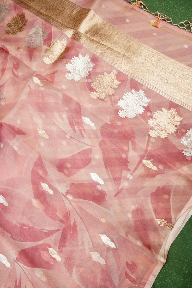 Handwoven Peach Banarasi Organza Saree