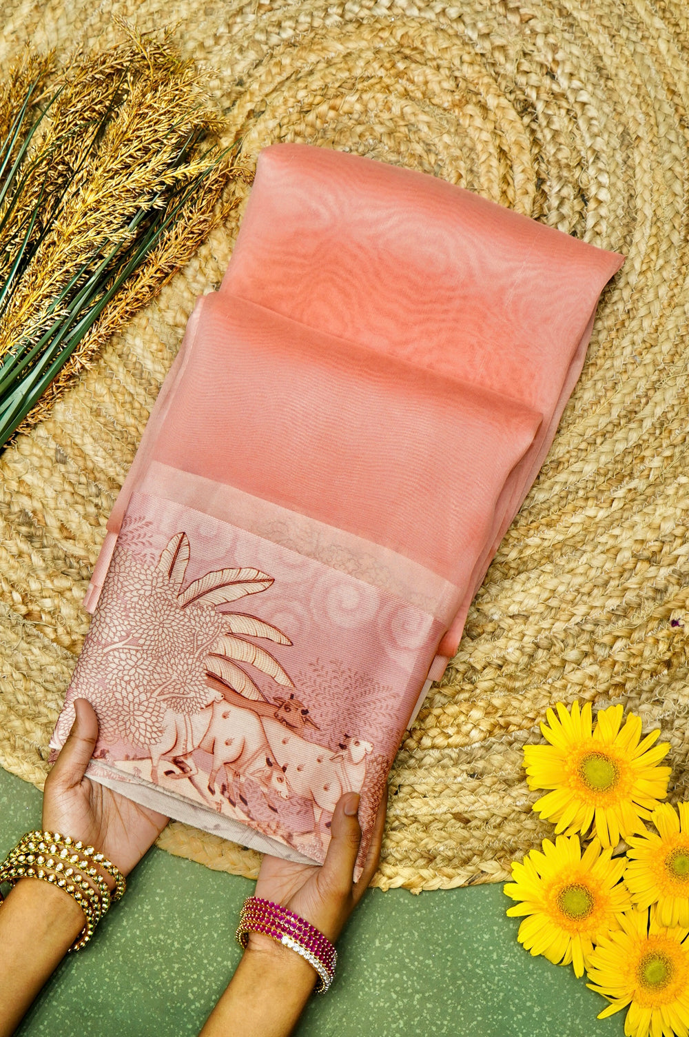 Handwoven Peach Banarasi Organza Saree
