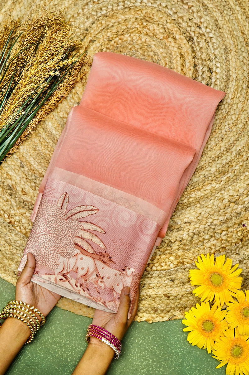 Handwoven Peach Banarasi Organza Saree