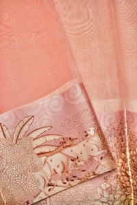 Handwoven Peach Banarasi Organza Saree