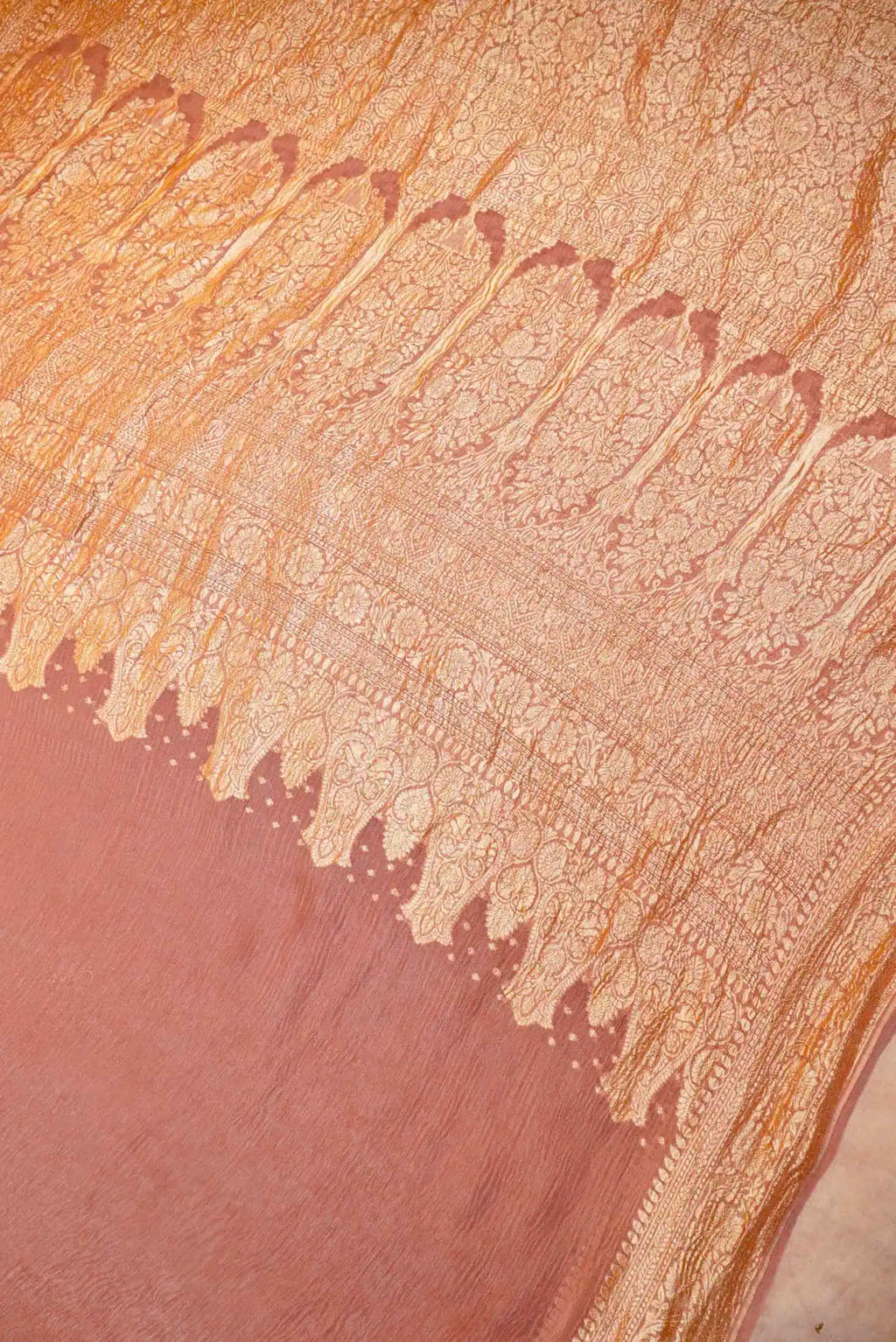 Handwoven Peach Banarasi Tissue Georgette Silk Saree
