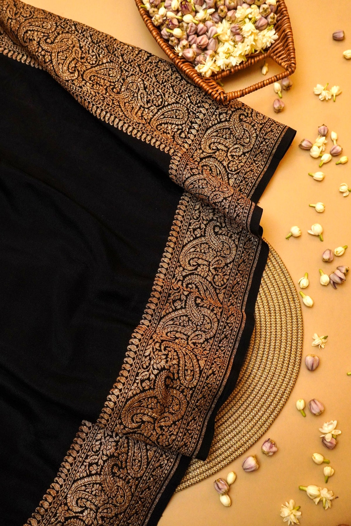 Handwoven Black Banarasi Crepe Georgette Saree