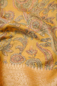 Handwoven Pastel Yellow Banarasi Tussar Silk Saree