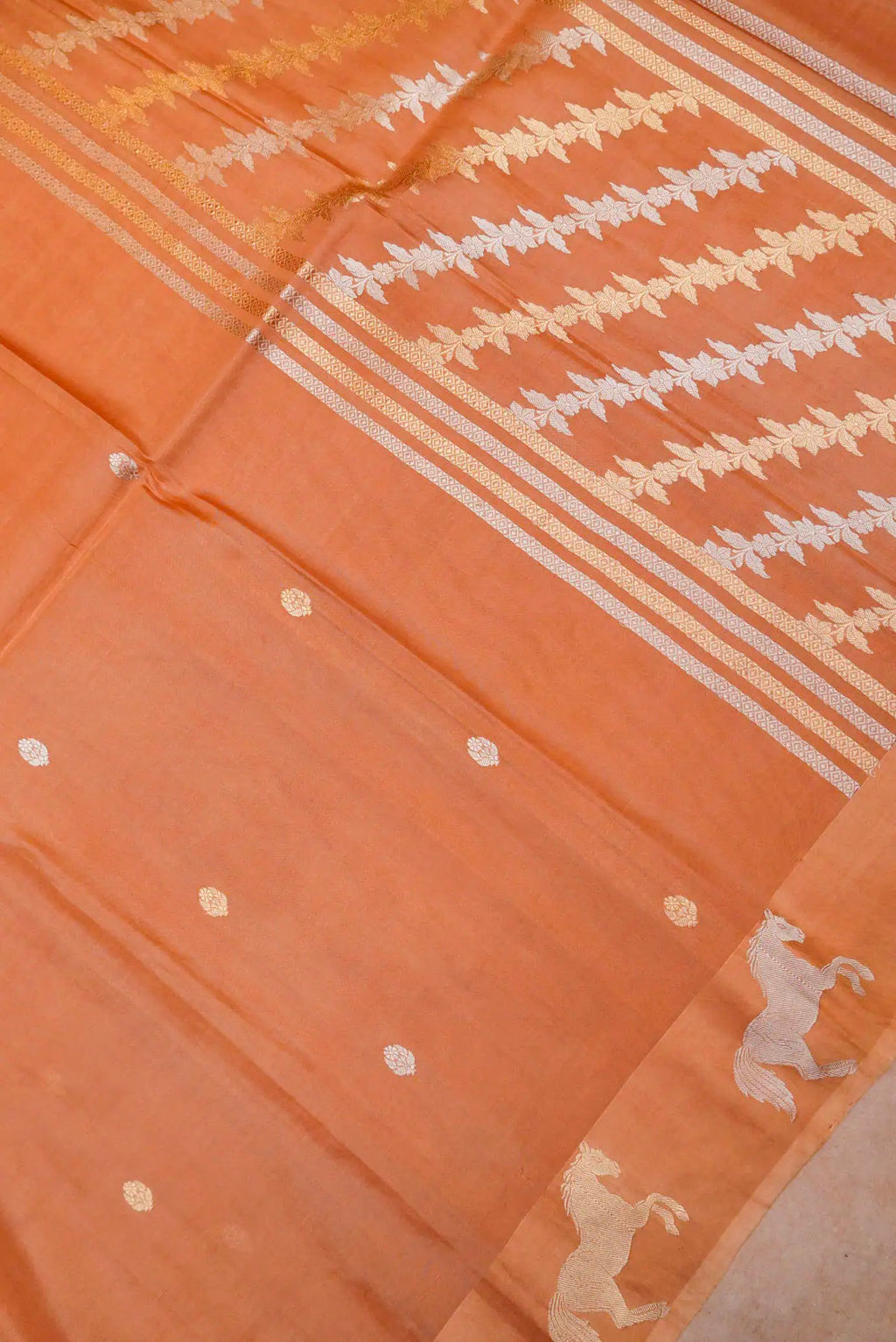 Handwoven Orange Banarasi Katan Soft Silk Saree