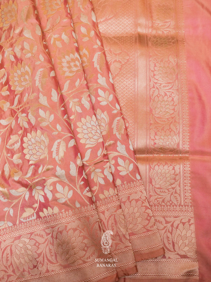 Handwoven Banarasi Peach Katan Silk Saree