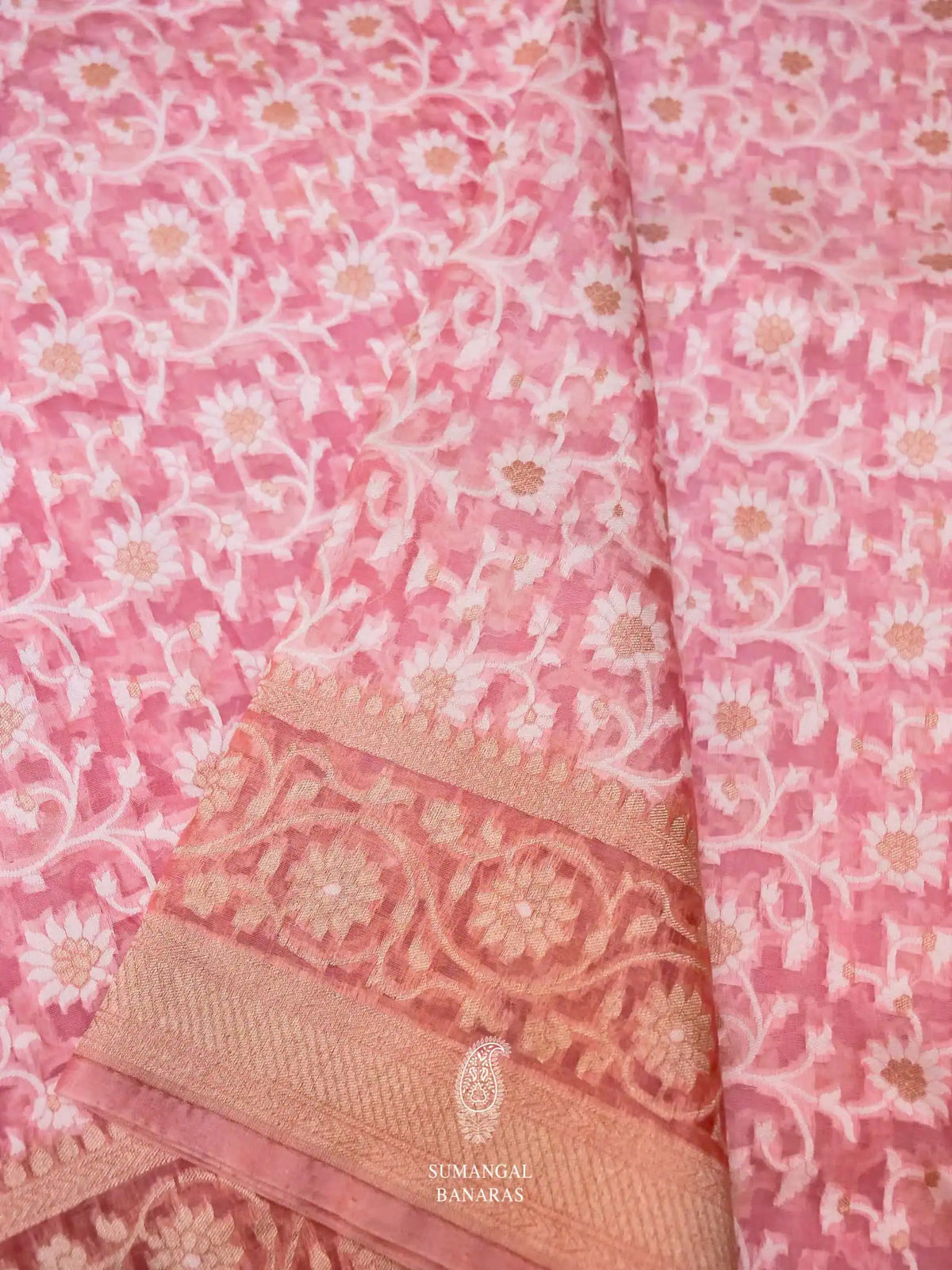 Handwoven Pink Banarasi Cotton Saree