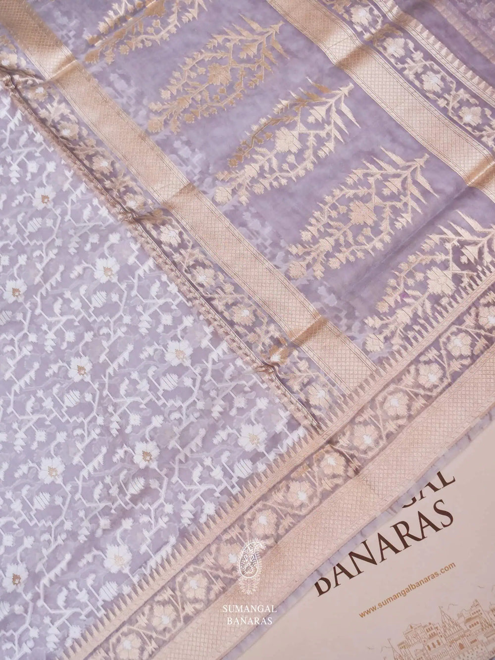 Handwoven Grey Banarasi Cotton Saree