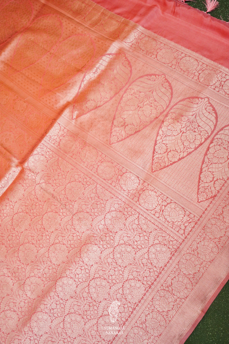 Handwoven Rose Gold Banarasi Katan Soft Silk Saree