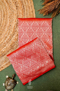 Handwoven Red Banarasi Katan Soft Silk Saree