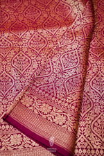 Handwoven Wine Banarasi Katan Soft Silk Saree