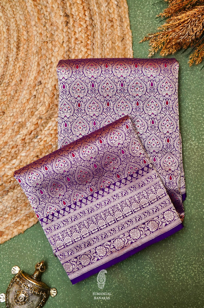 Handwoven Purple Banarasi Katan Soft Silk Saree