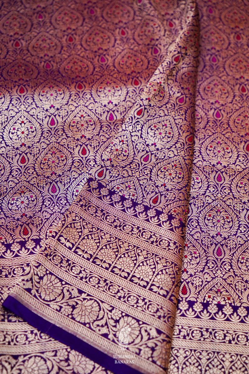 Handwoven Purple Banarasi Katan Soft Silk Saree