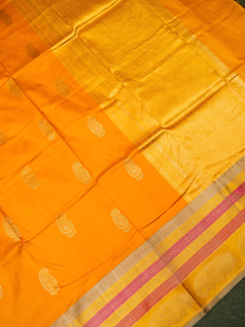 Handwoven Orange Banarasi Katan Silk Saree