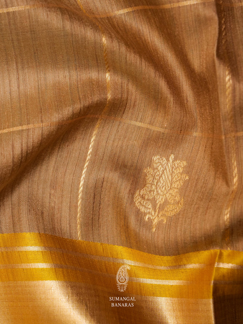 Handwoven Wood Brown Katan Silk Saree