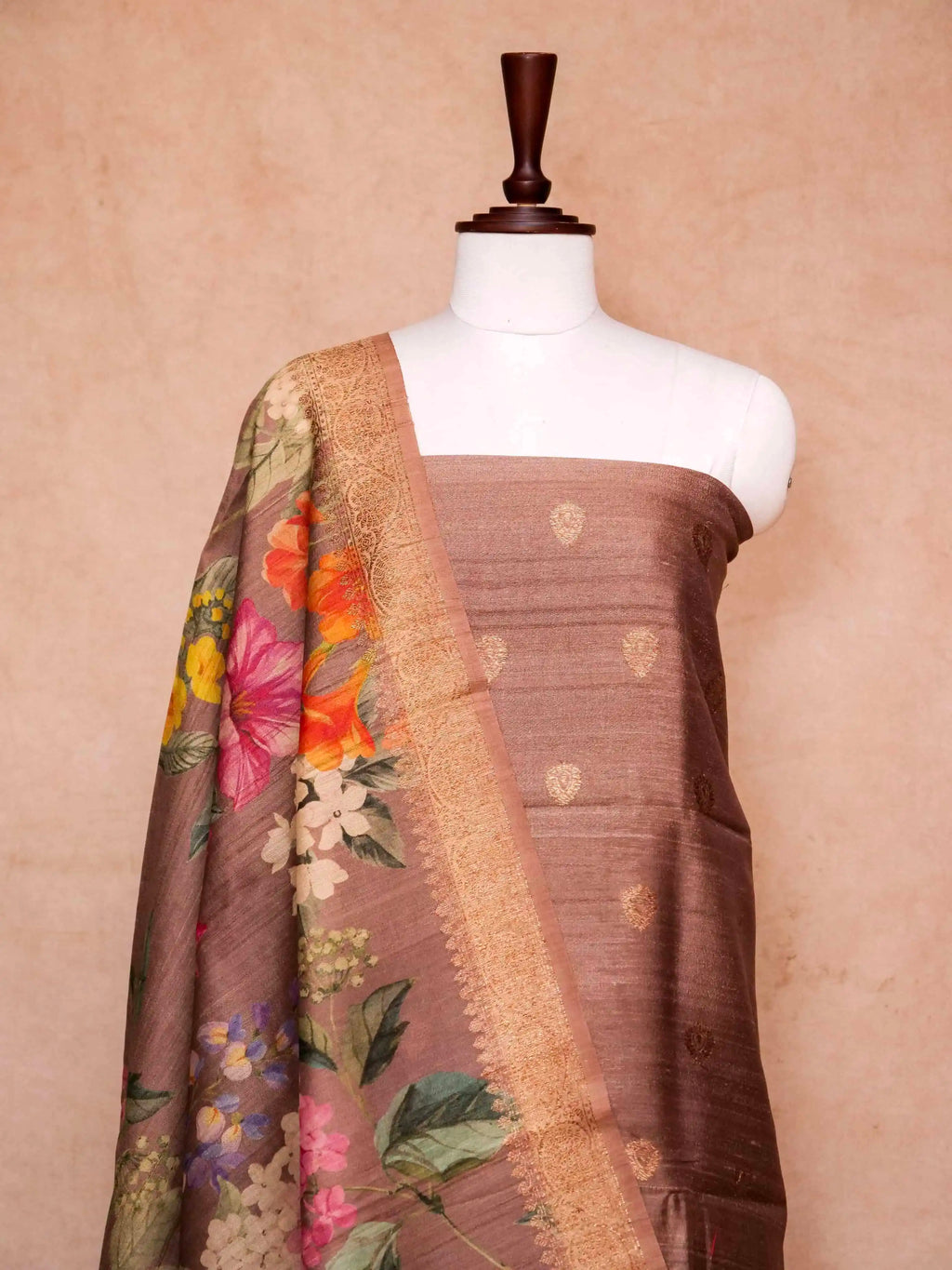 Handwoven Banarasi Coffe Brown Tussar Silk Suit