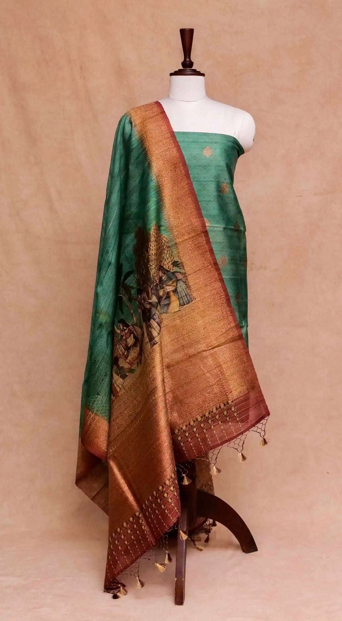 Handwoven Banarasi Green Tussar Silk Suit